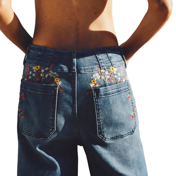 Maeve Denim - Maeve Blue Embroidered Wide-Leg Jeans